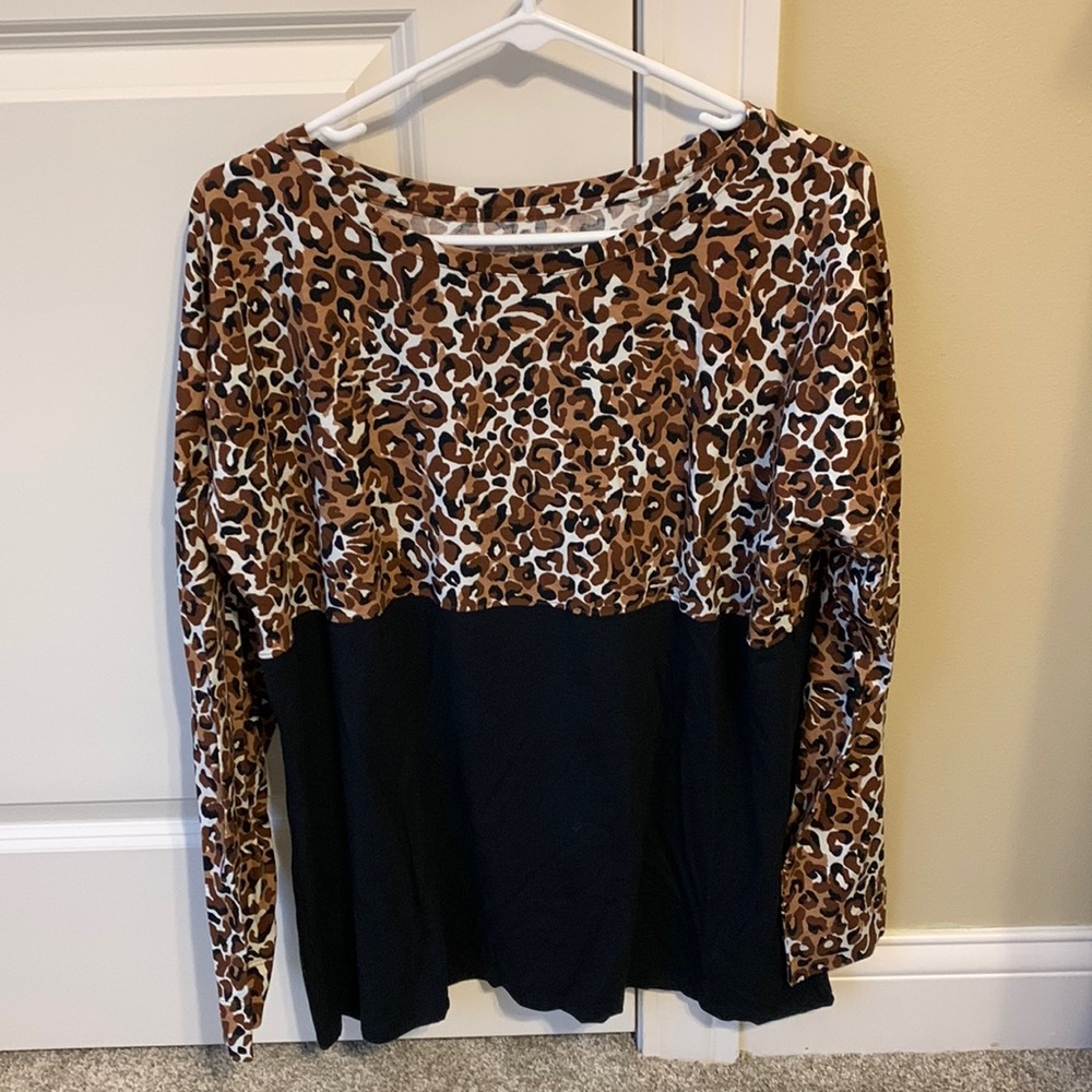 Lilly Pulitzer Brown Leopard Print and Black Long Sleeve Top